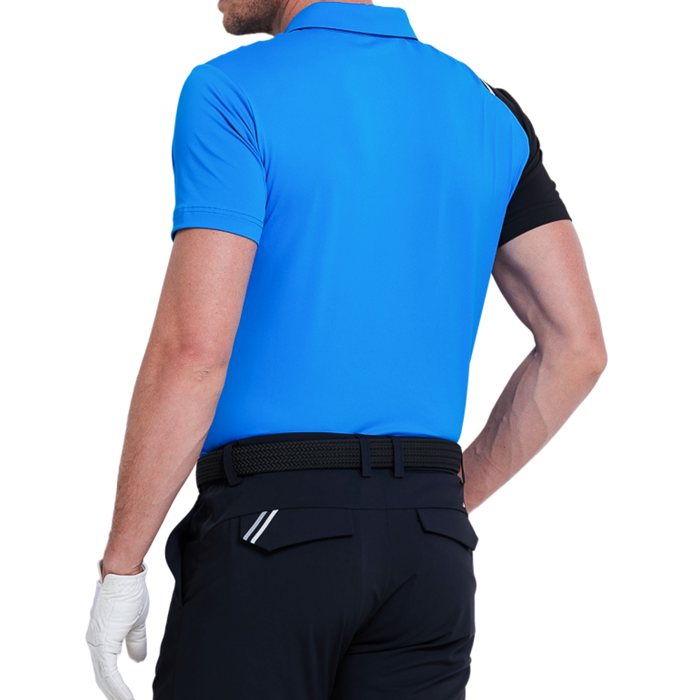 メンズカラーブロックショルダー半袖シャツ（ブルー）