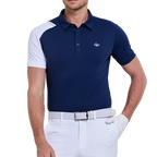 Men's color-blocked shoulder short-sleeved shirt (royal blue)