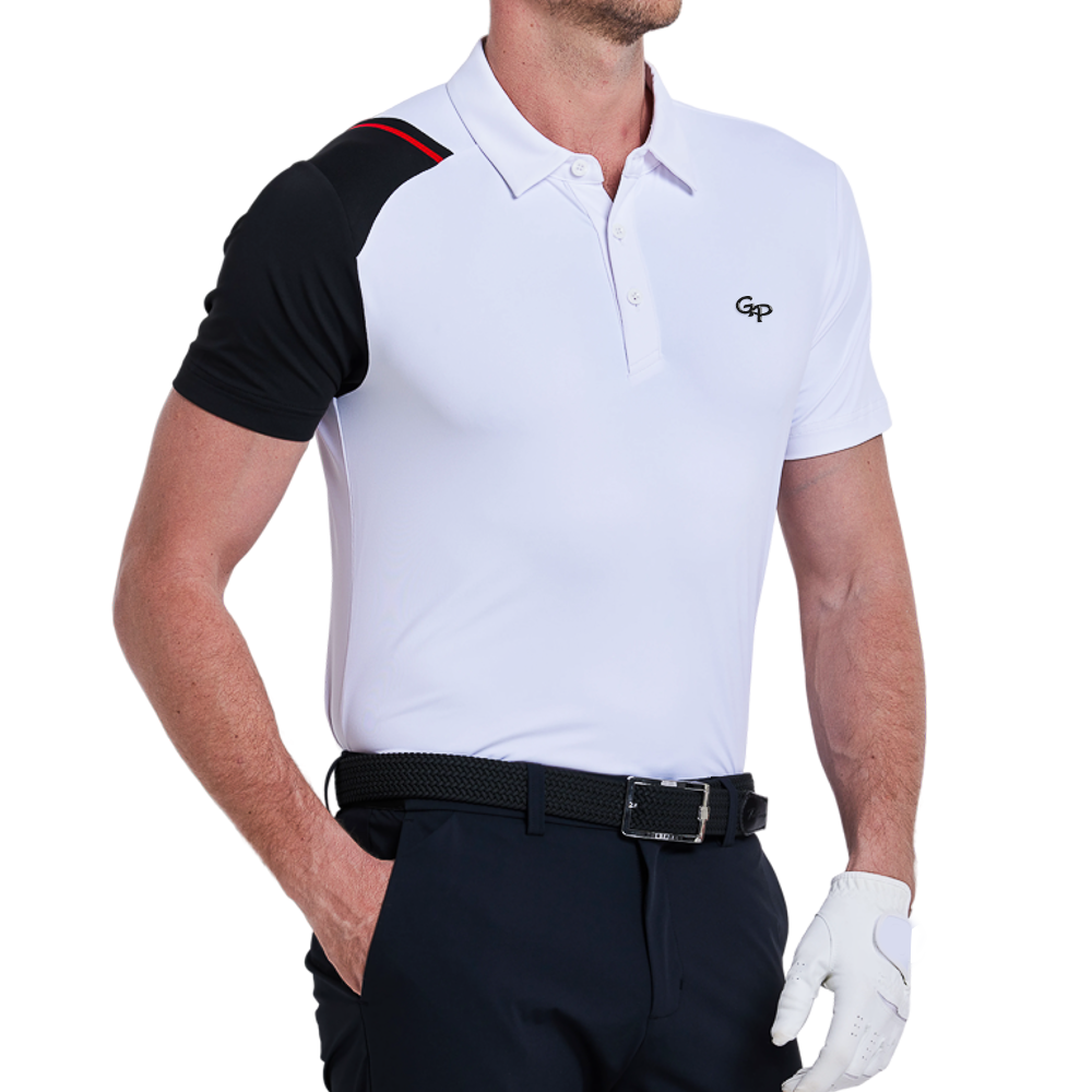 男撞色肩短袖(白)