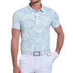 Male celebrity Kong's breathable printed short-sleeved shirt (white and green)