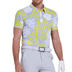 Male celebrity Kong's breathable printed short-sleeved shirt (grey-yellow)
