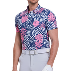 男性有名人コングの通気性プリント半袖シャツ（ロイヤルブルーとマゼンタ）