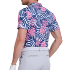 男性有名人コングの通気性プリント半袖シャツ（ロイヤルブルーとマゼンタ）