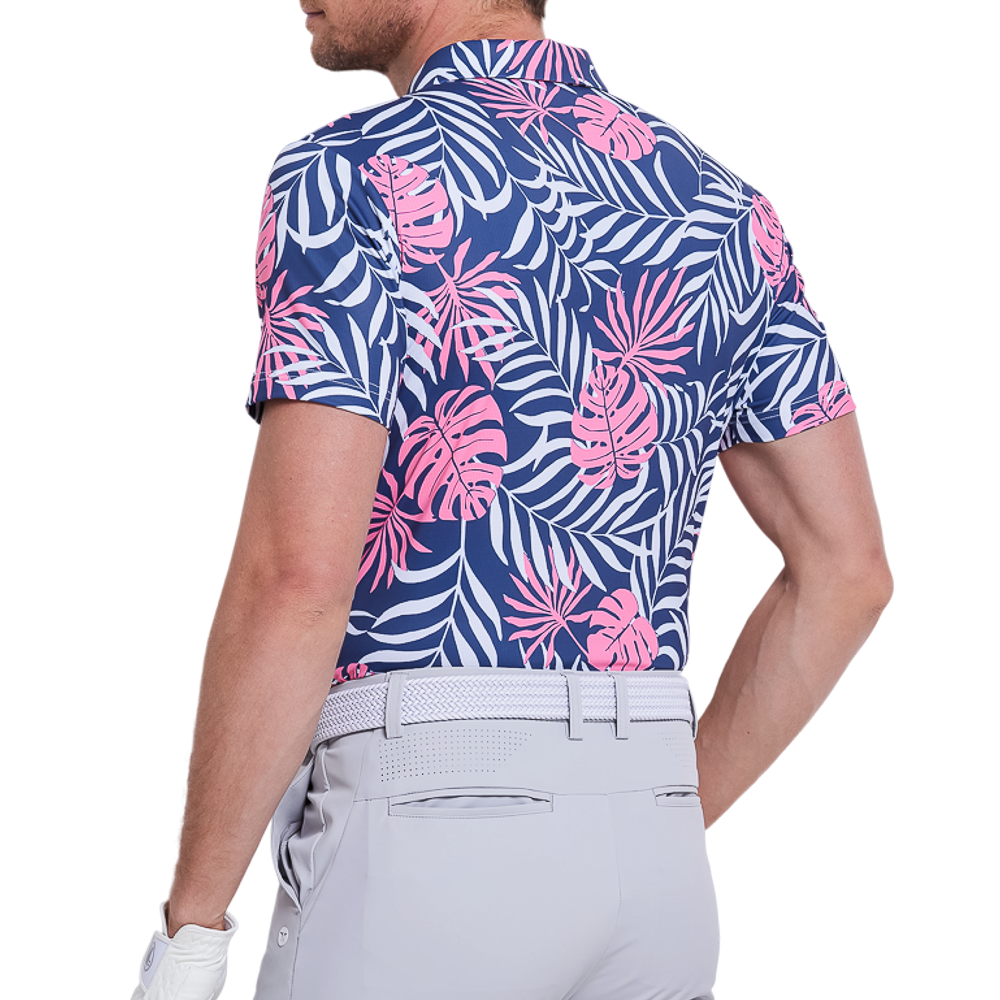 男性有名人コングの通気性プリント半袖シャツ（ロイヤルブルーとマゼンタ）