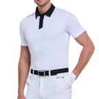 Men's color-blocked collar cool-feel short-sleeved shirt (white)