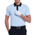 メンズ カラーブロックカラー クールタッチ 半袖シャツ (アイシーブルー)