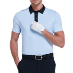 Men's color-blocked collar cool-feel short-sleeved shirt (icy blue)