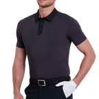 Men's color-blocked collar cool-feel short-sleeved shirt (dark brown/grey)