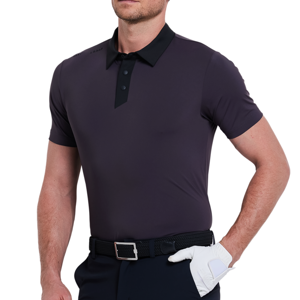 メンズ カラーブロックカラー クールタッチ 半袖シャツ (ダークブラウン/グレー)