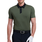 Men's color-blocked collar cool-feel short-sleeved shirt (dark military green)