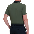 Men's color-blocked collar cool-feel short-sleeved shirt (dark military green)