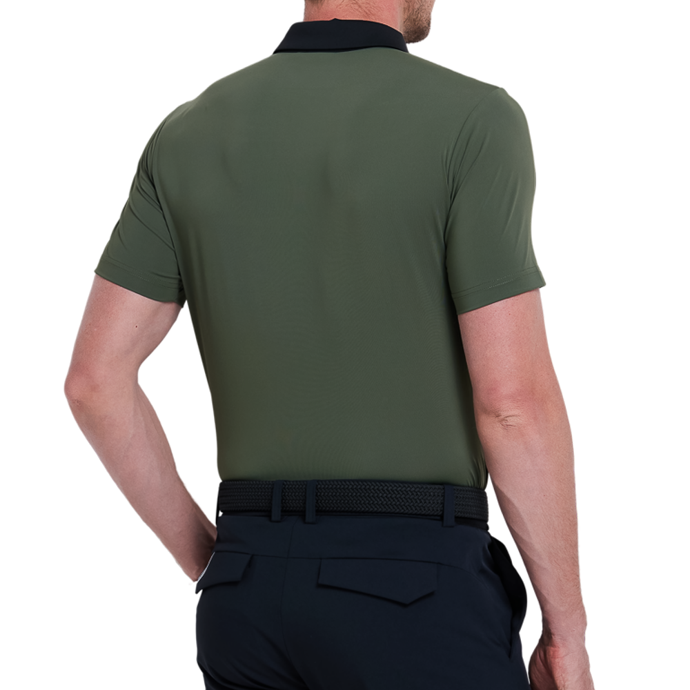 メンズ カラーブロックカラー クールタッチ 半袖シャツ (ダークミリタリーグリーン)