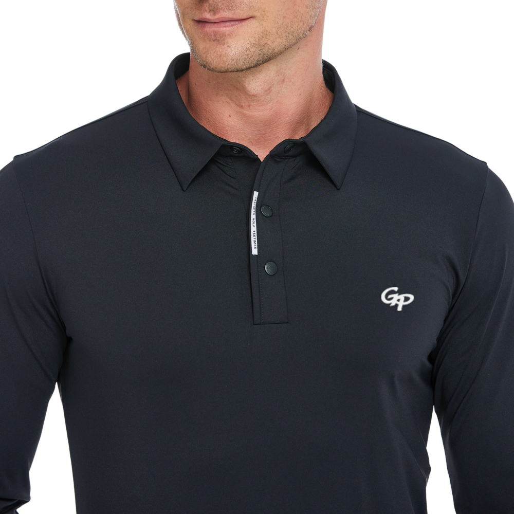 Men's high-density collared long-sleeved shirt (black)