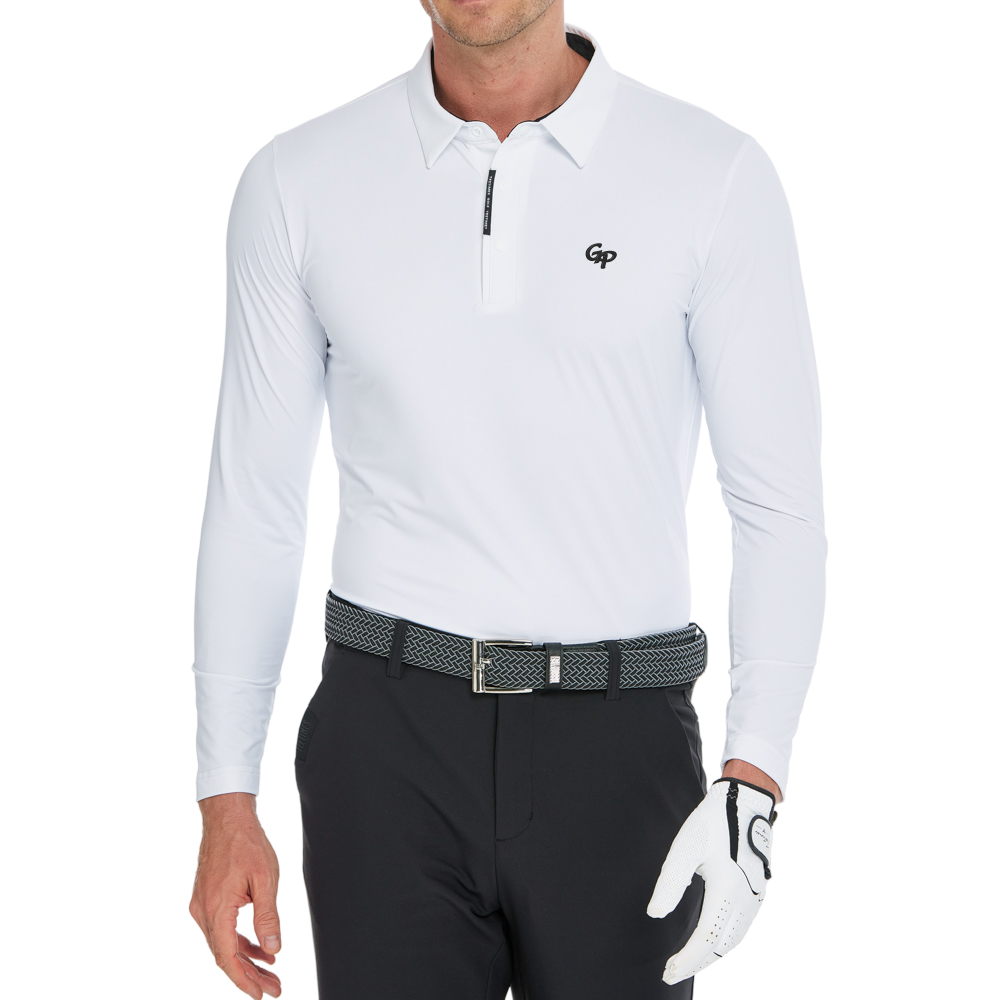 Men's high-density collared long-sleeved shirt (white)