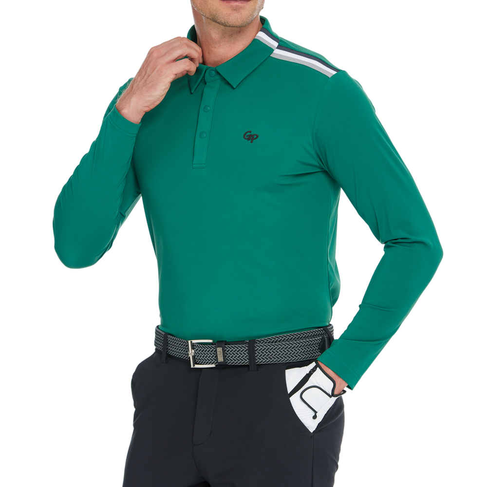 Men's Mercerized Fleece Long-Sleeved Shirt with Turn-Down Collar (Dark Green)