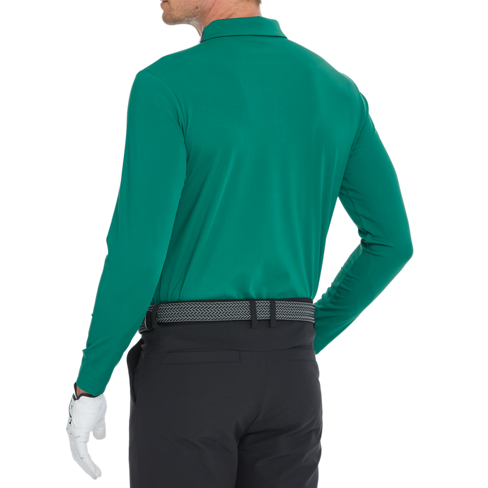 Men's Mercerized Fleece Long-Sleeved Shirt with Turn-Down Collar (Dark Green)