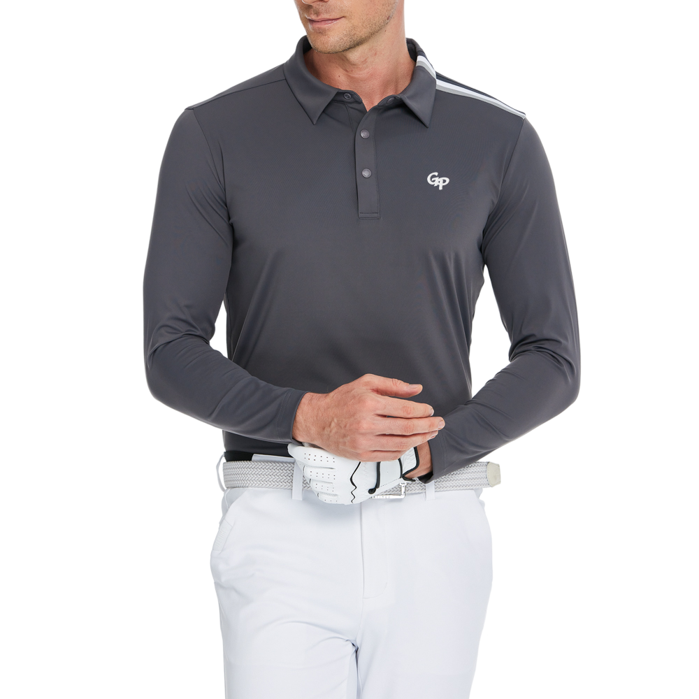 メンズ シルケットフリース 長袖 襟付き Tシャツ (グレー)