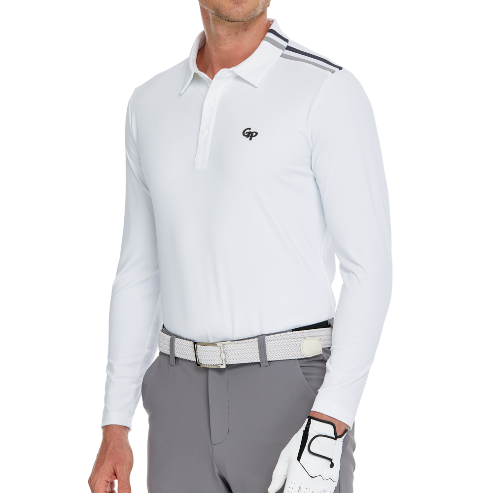 男絲光磨絨翻領長袖(白)