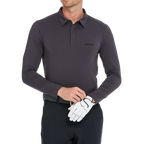 Men's Cool-Feel Long-Sleeve Polo Shirt (Dark Brown/Gray)