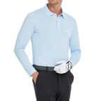 Men's Cool-Feel Long-Sleeved Collared Top (Ice Blue)