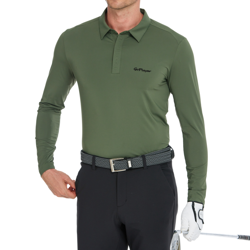 Men's Cool-Feel Long-Sleeve Collared Shirt (Army Green)