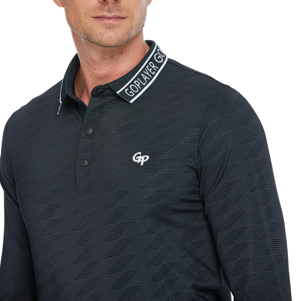 男菱格針織提花長袖(黑)