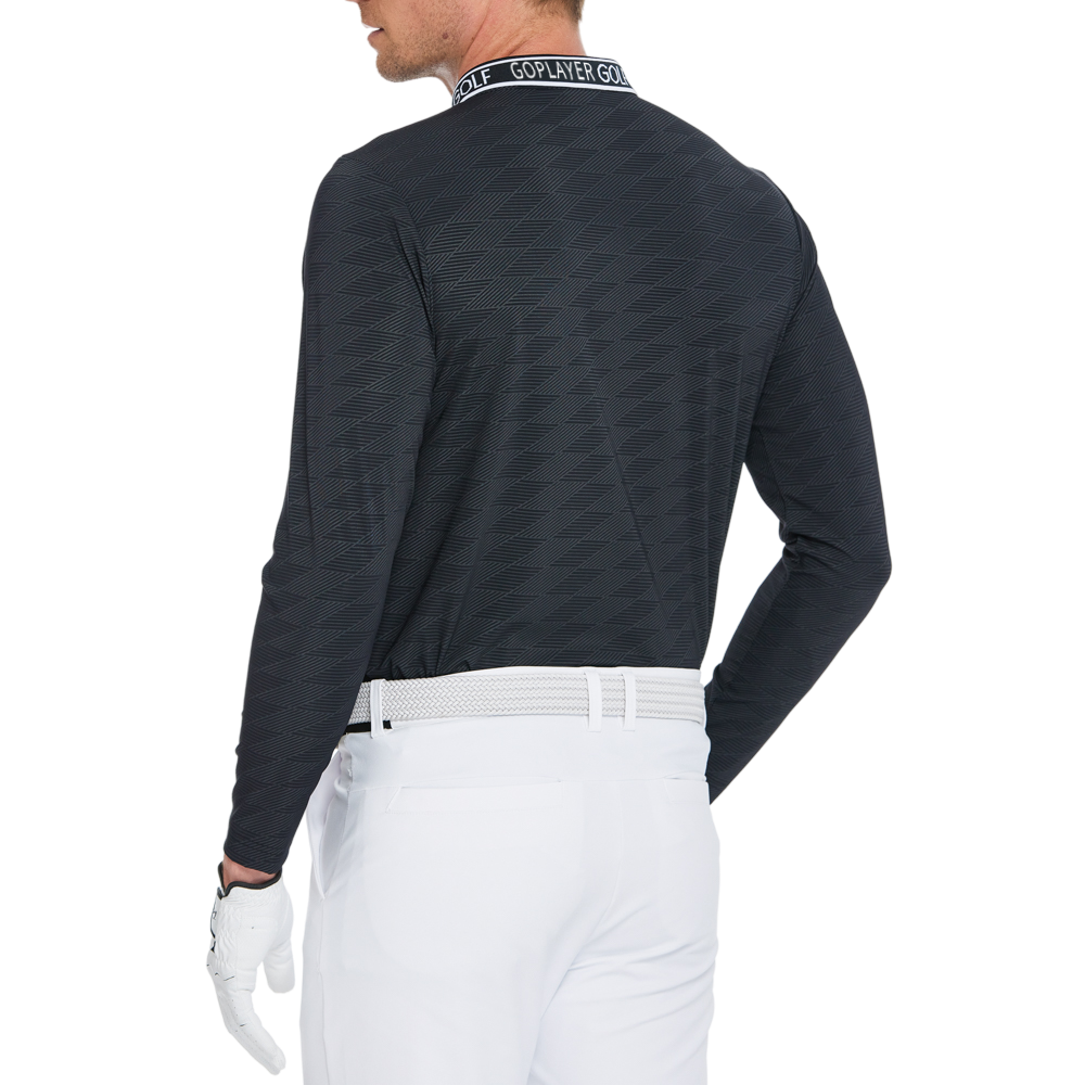 男菱格針織提花長袖(黑)