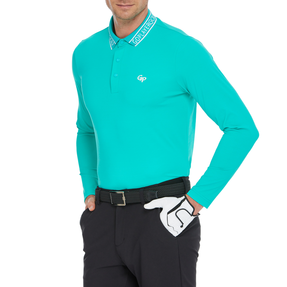 男菱格針織提花長袖(青藍)