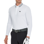 男菱格針織提花長袖(白)