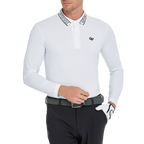 男菱格針織提花長袖(白)