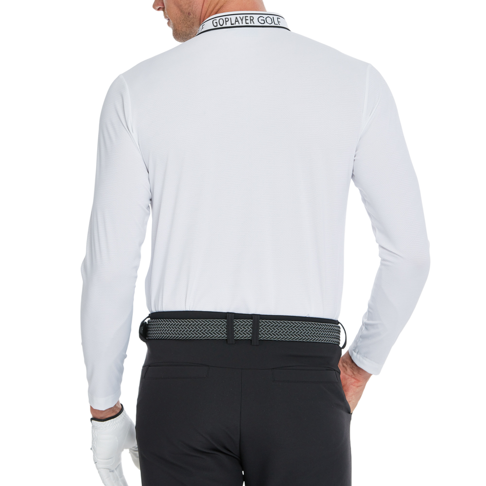 男菱格針織提花長袖(白)