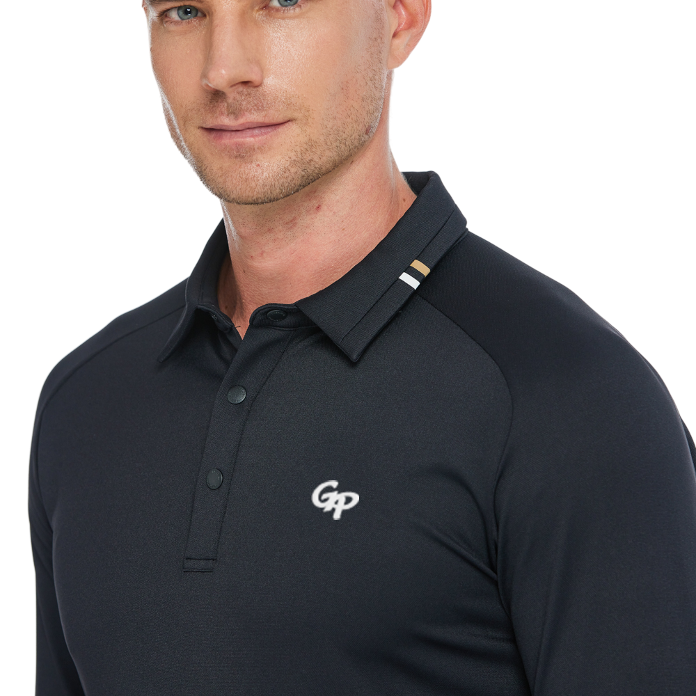 男柔光翻領長袖(黑)