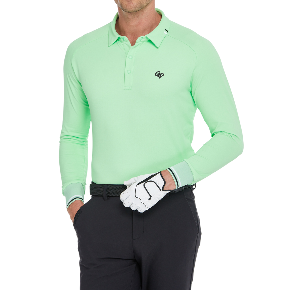 男柔光翻領長袖(果綠)