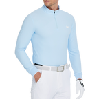 Men's matte brushed stretch fabric stand collar long-sleeved shirt (cashmere blue)