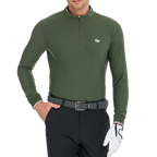 Men's Matte Brushed Elastic Fabric Stand Collar Long-Sleeve (Army Green)