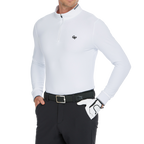 Men's Matte Brushed Elastic Fabric Stand Collar Long Sleeve (White)