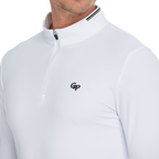 Men's Matte Brushed Elastic Fabric Stand Collar Long Sleeve (White)