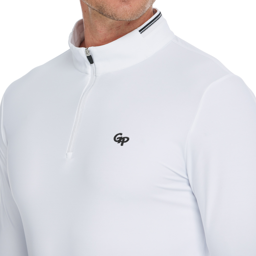 男消光磨毛彈性布立領長袖(白)