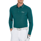 Men's Dark Green Jacquard Polo Collar Long-Sleeve