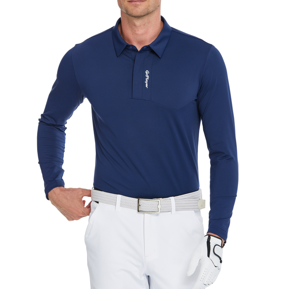 男高密透氣翻領長袖(寶藍)