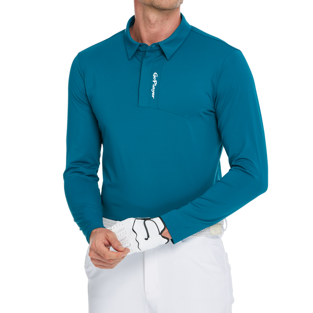 男高密透氣翻領長袖(墨綠)