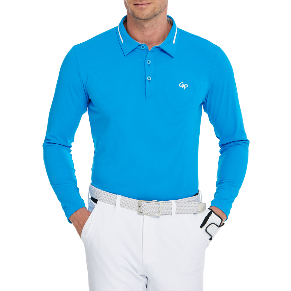 メンズコットンタッチストライプカラー長袖シャツ（カラフルブルー）