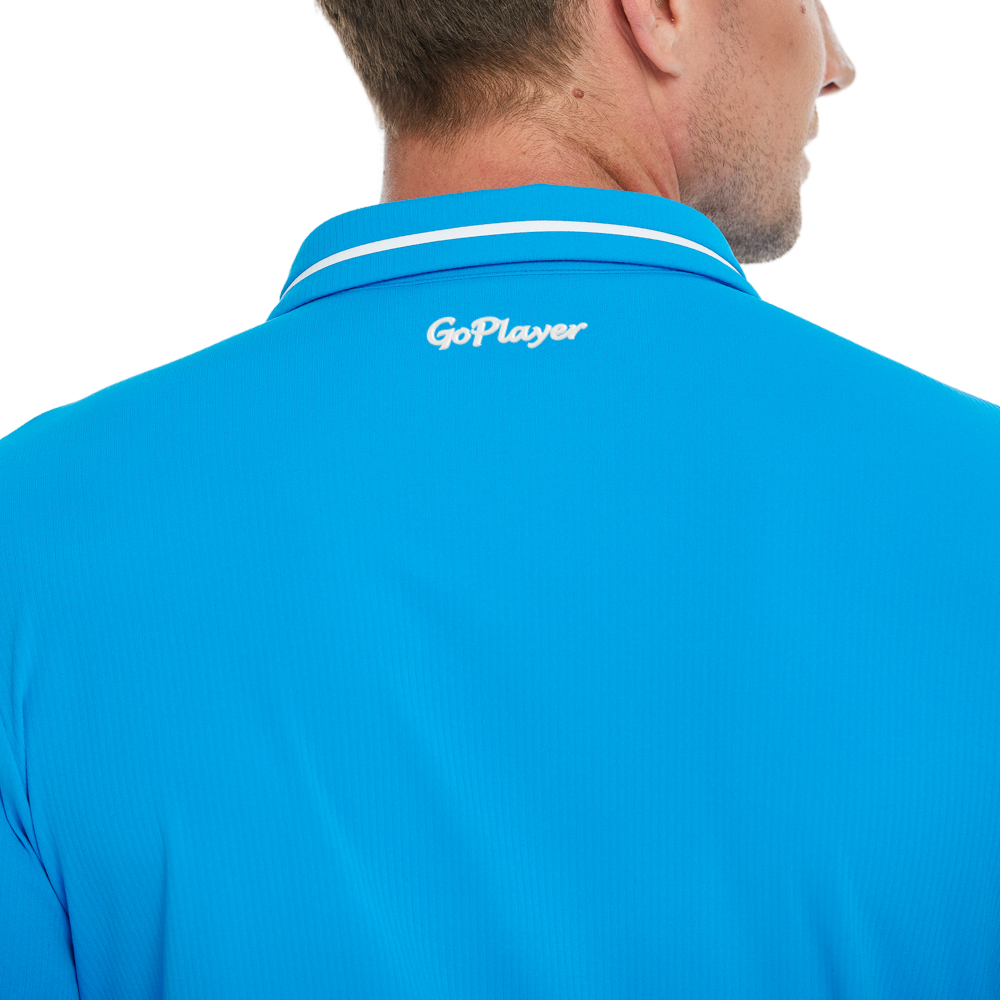 男棉感豎條翻領長袖(彩藍)