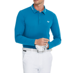 Men's cotton-feel striped long-sleeved shirt with a turn-down collar (dark blue)