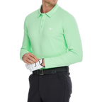 男棉感豎條翻領長袖(果綠)