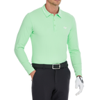 男棉感豎條翻領長袖(果綠)