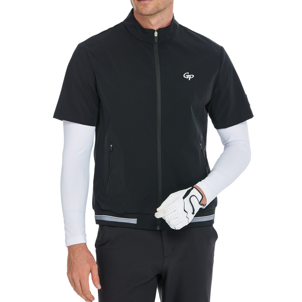 Men's lightweight windproof and water-repellent short-sleeved windbreaker (black)