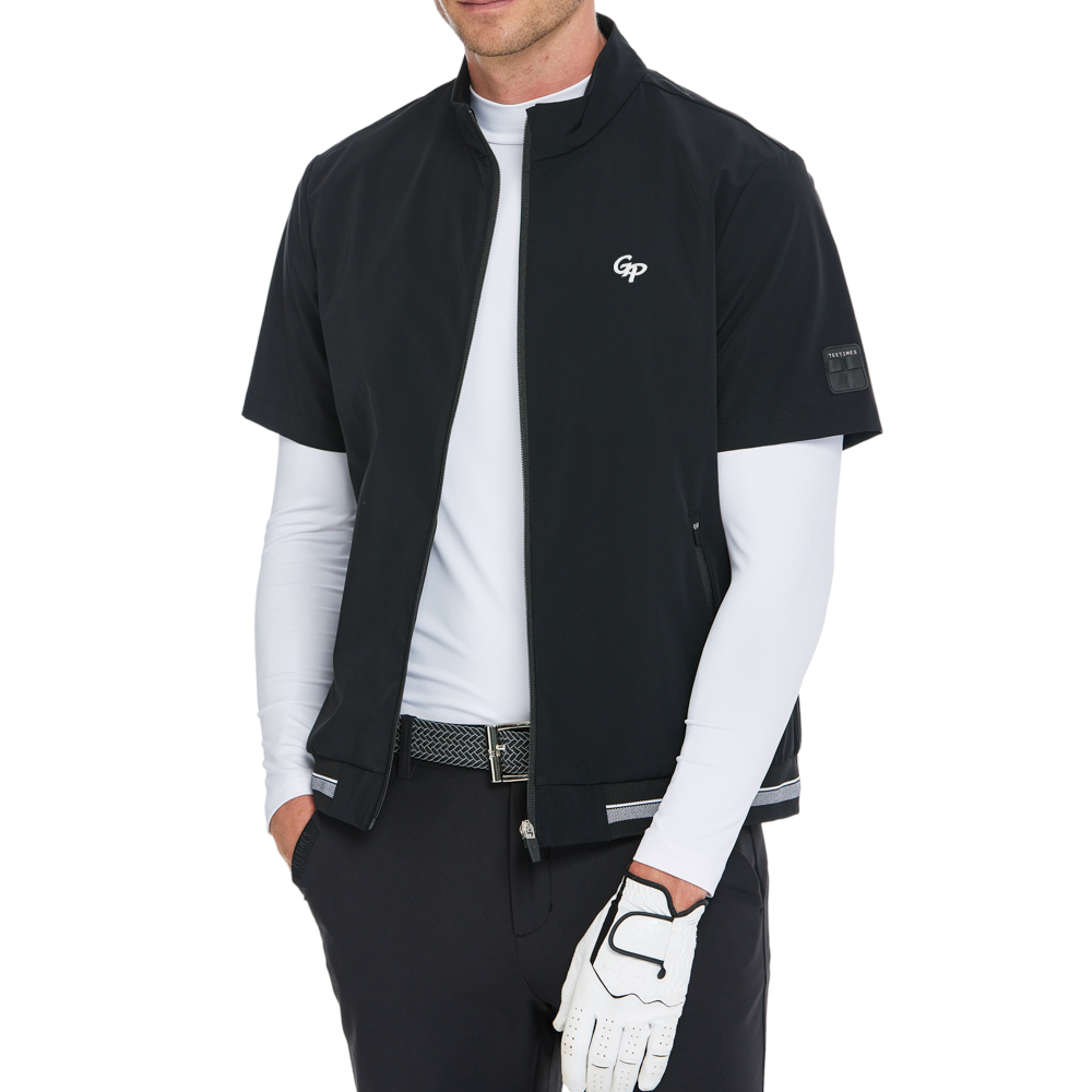 Men's lightweight windproof and water-repellent short-sleeved windbreaker (black)