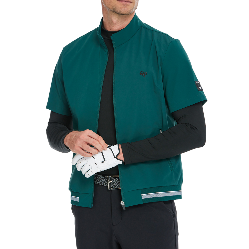 Men's lightweight, windproof, and water-repellent short-sleeved trench coat (dark green)