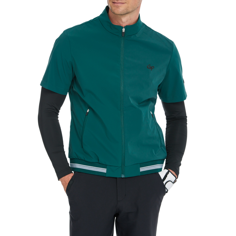 Men's lightweight, windproof, and water-repellent short-sleeved trench coat (dark green)